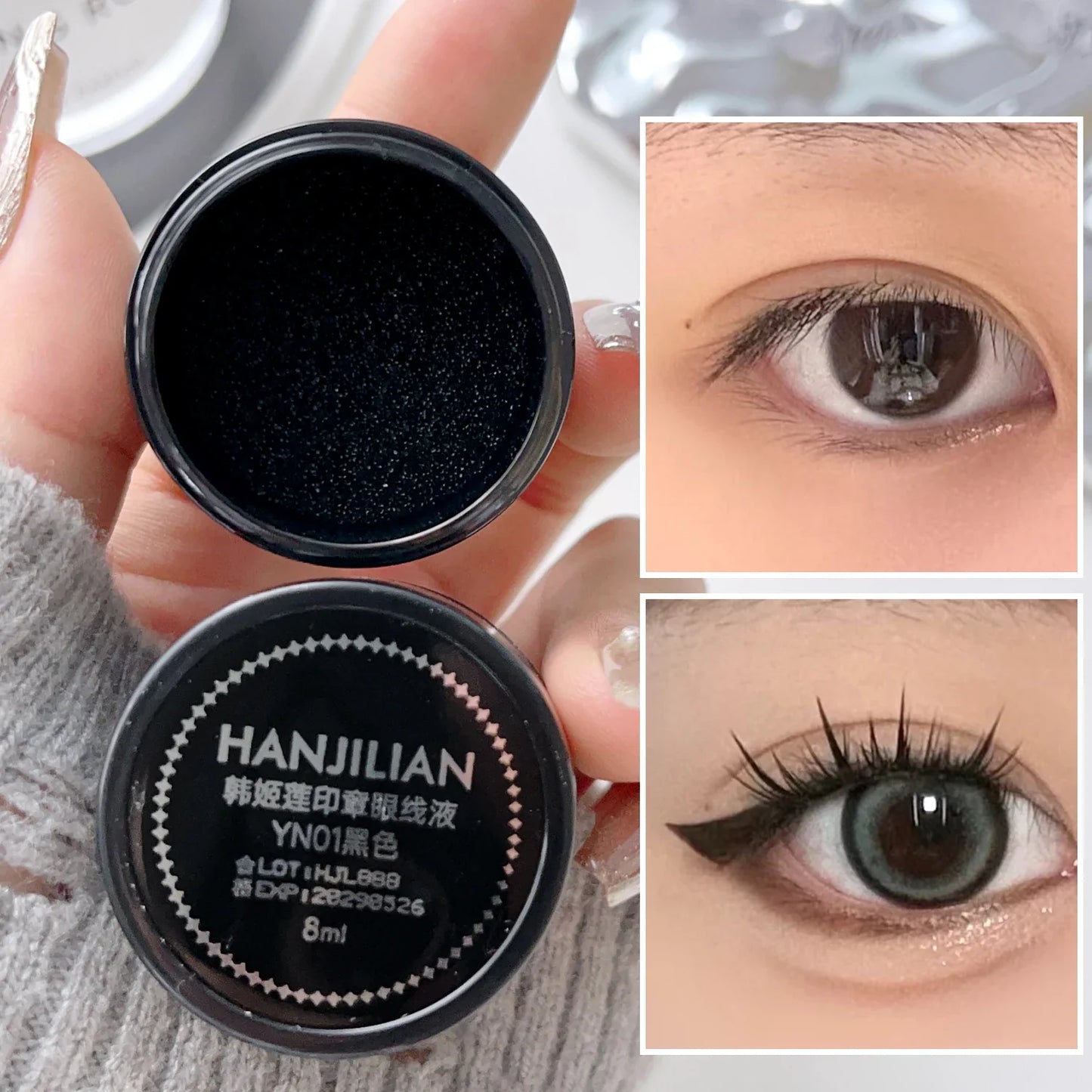 Waterproof Simple Eyeliner Stamp - Long-Lasting Double-Ended Lash Template with Ink, Black Eye Liner for Beginners