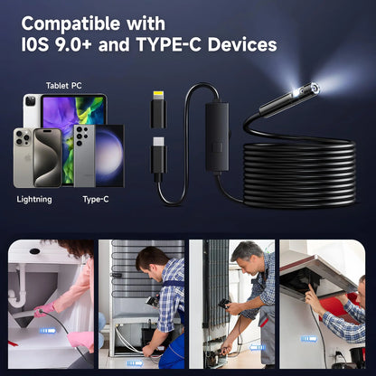KERUI Endoscope Camera – Single/Dual Lens Borescope with LED, IP67 for iPhone, iPad, Android & Type-C Inspection