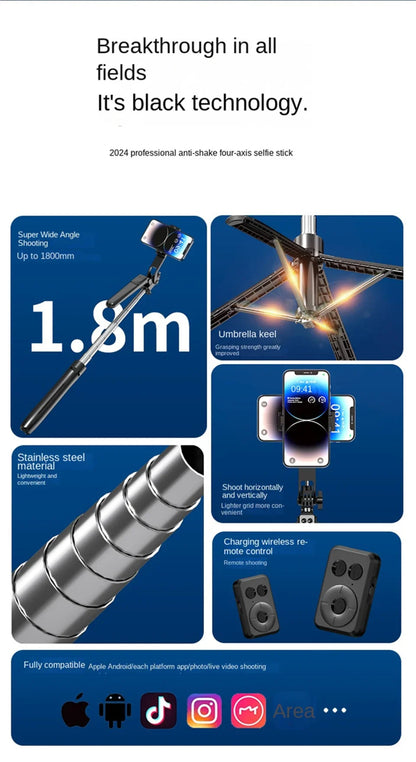 FANGTUOSI 180cm Wireless Selfie Stick Tripod – Phone Holder Stand with Bluetooth Shutter for Smartphones & Cameras
