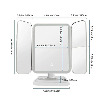 Trifold LED Makeup Mirror – Smart Light-Up Dressing Mirror with Adjustable Fill Light for Beauty & Dorm Use