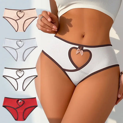 Low Waist Ribbed Women’s Underwear - Breathable Color-Matching Hip Lift Bow Briefs