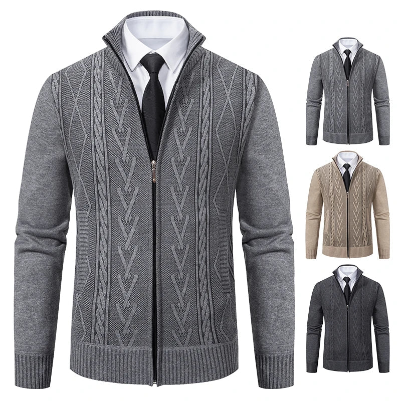 Men's Autumn Winter Cashmere Knit Sweater Coat - Padded Warm Casual Pullover Jacket