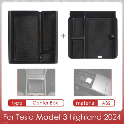 Tesla Model Y/3 Center Console Storage Box – Hidden Organizer Tray & Webcam Cover (2021–2024 Accessories)