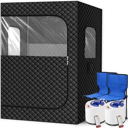 2-Person Portable Steam Sauna for Home – Extra Large Sauna Box with 2 Steamers, Foldable Chairs & Remote Control