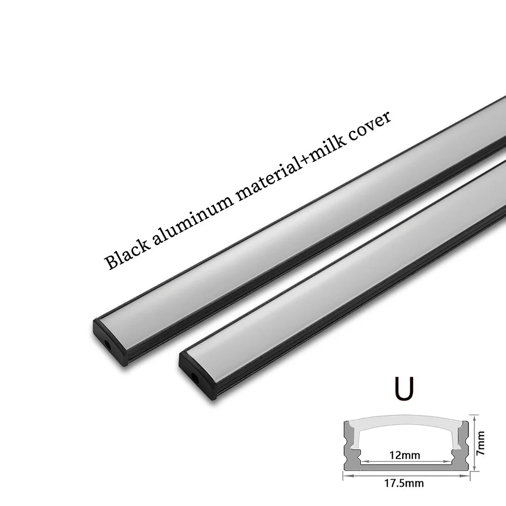 LED Aluminum Profile Channel - Black U/V Shape Housing Cover for 8-12mm Light Strips
