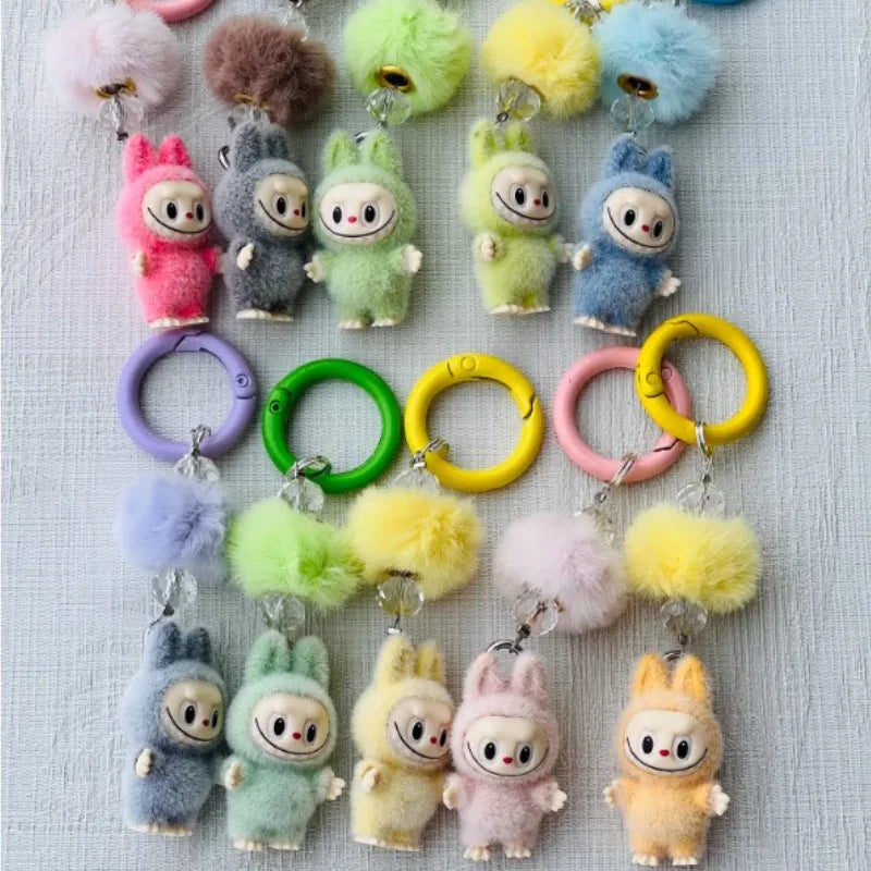 Labubu Mini Flocking Doll Keychain – Standing & Sitting Car, Bag, Phone, Backpack Charm Gift