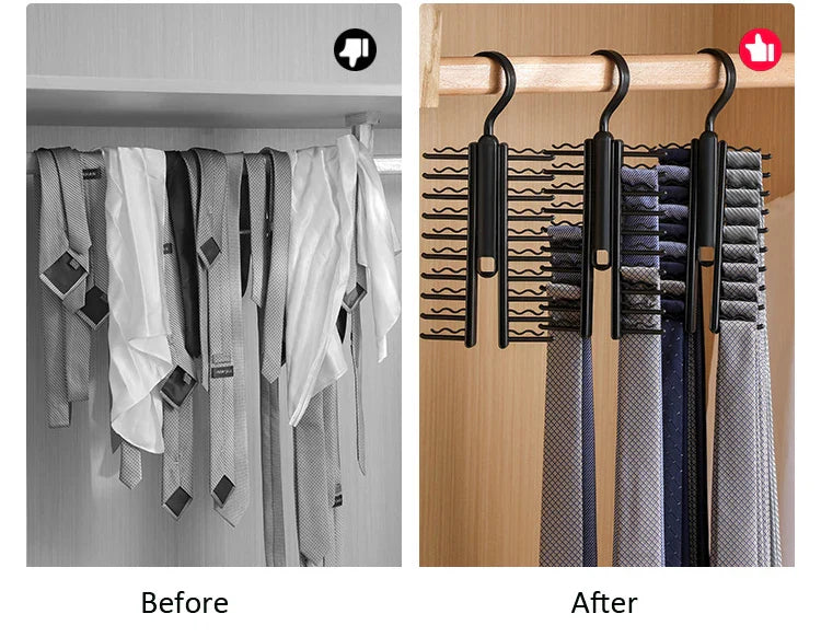 360° Rotating Multi-Functional Plastic Hanger — Adjustable Home Rack for Belts, Scarves & 20 Ties
