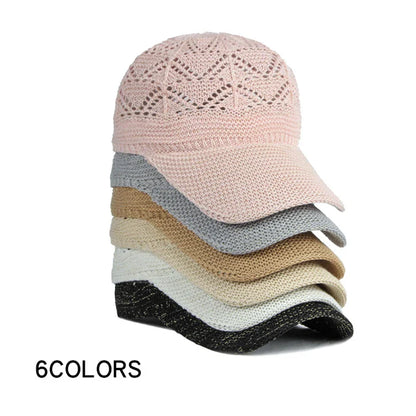 Women’s Summer Hollow Baseball Cap – Breathable Knitted Mesh Adjustable Sun Hat for Holiday and Outdoor Use
