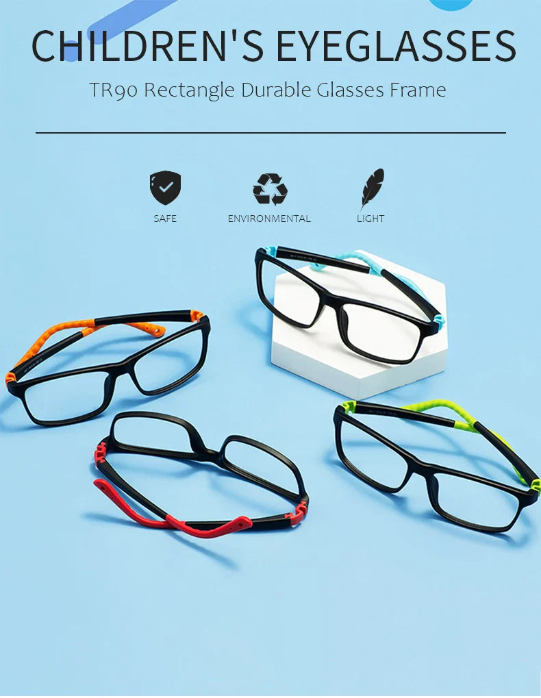 Colorful TR90 Rectangular Full-Rim Glasses Frame – Flexible, Comfortable & Durable Optical Frame for Boys and Girls Prescription Lenses