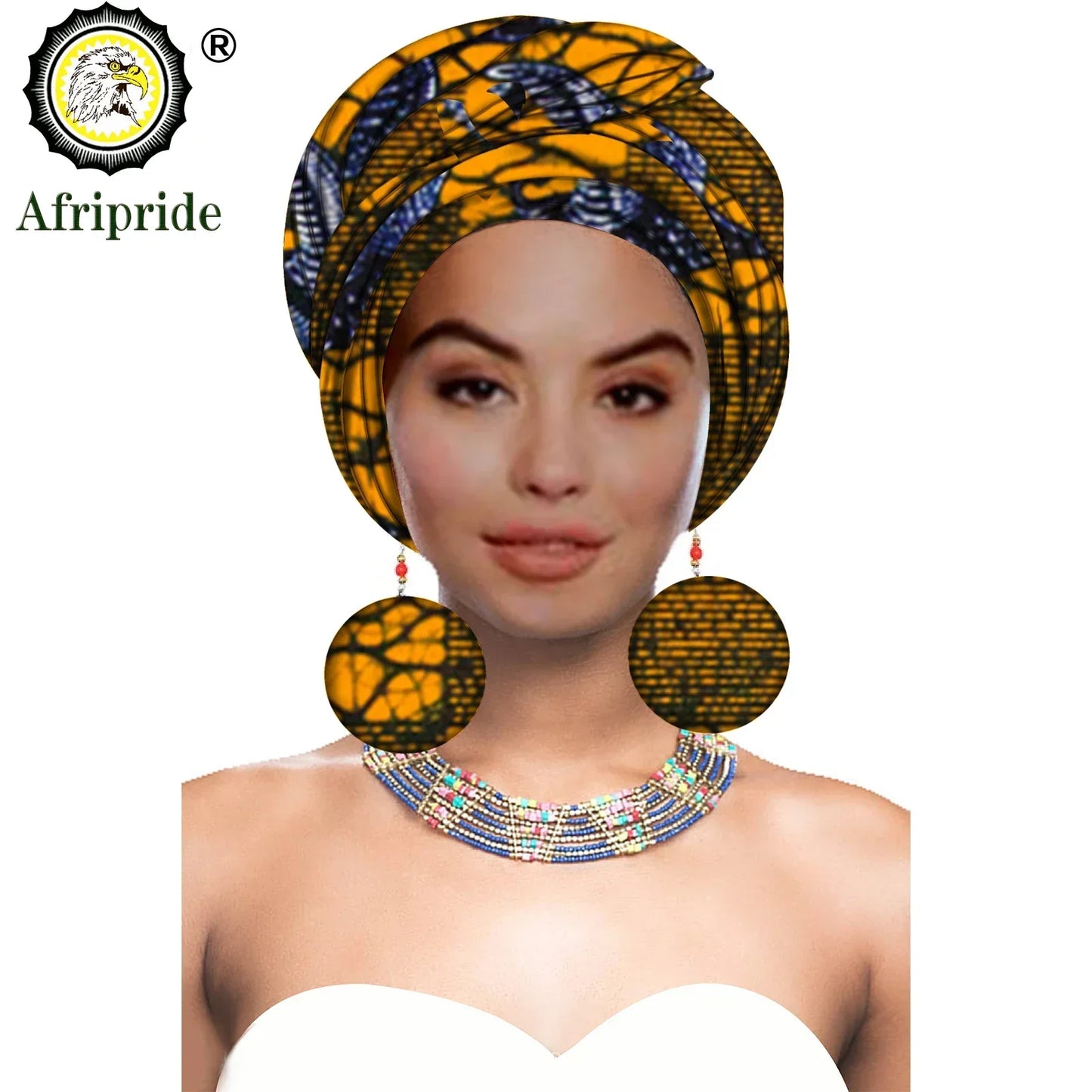 African Turban Headwrap - Nigerian Ankara Headscarf with Matching Earrings