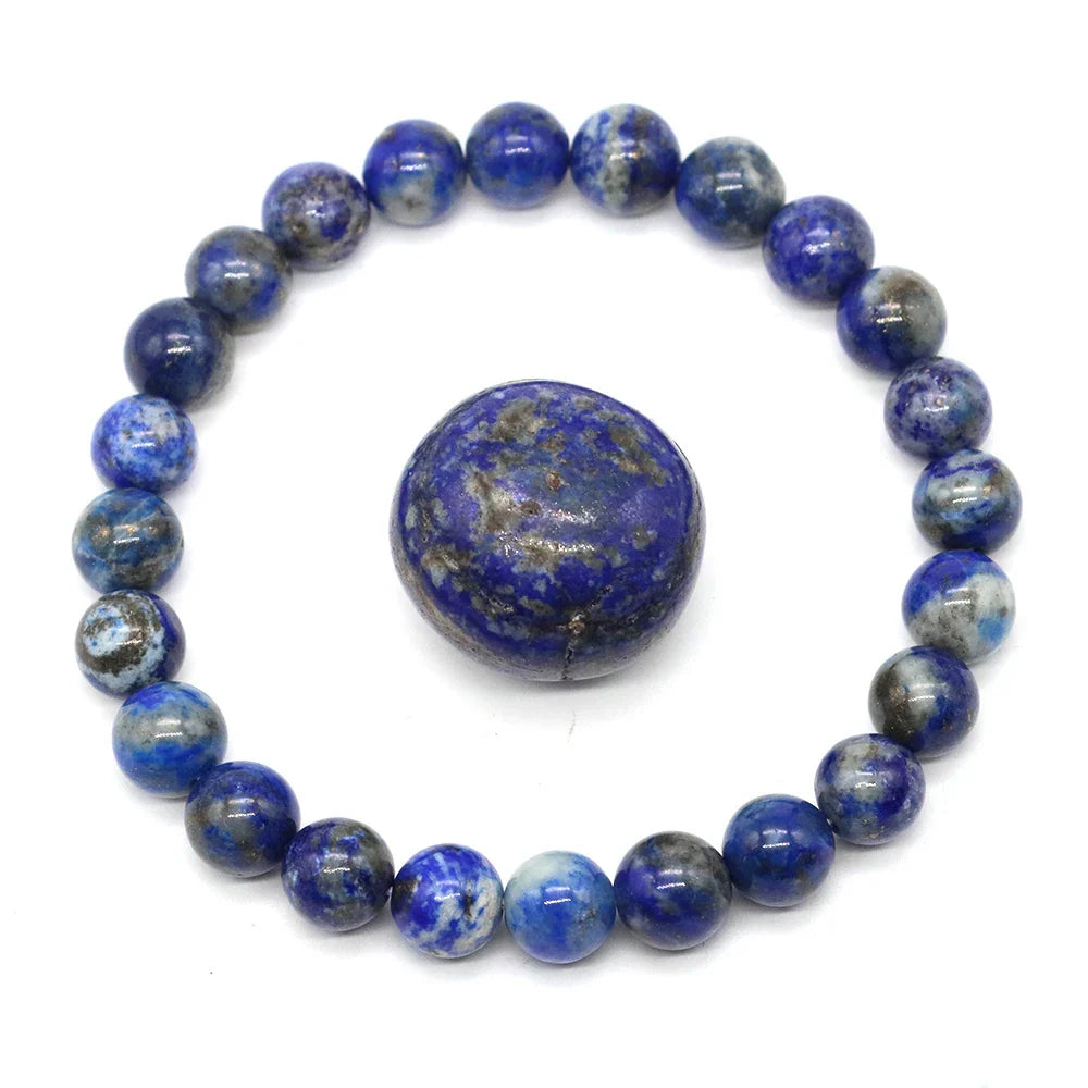 Natural Stone Beaded Bracelet for Men & Women – Healing Crystal Lapis Lazuli Quartz Elastic Couple Jewelry Bangle Bracelet