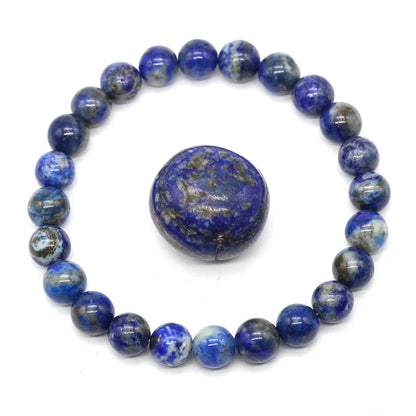 Natural Stone Beaded Bracelet for Men & Women – Healing Crystal Lapis Lazuli Quartz Elastic Couple Jewelry Bangle Bracelet