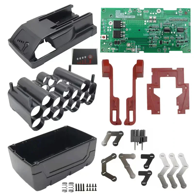 M28 Lithium Ion Battery Plastic Case with PCB Charging Protection Circuit Board for Milwaukee 28V - 48-11-2830 Battery Housing