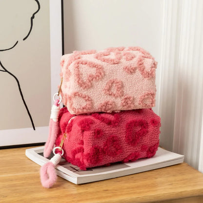 Ins Sweet Plush Makeup Bag – Large Capacity Cute Cosmetic & Toiletries Storage, Portable Travel Bag