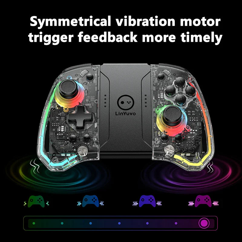 LinYuvo KS40 Transparent Wireless Joy-Pad – 8 Color LED Controller with Turbo Function for Switch/NS OLED & Lite
