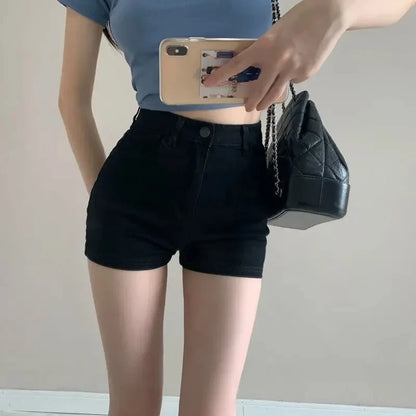 Women’s Ripped Raw Denim Shorts – A-Line Hem Blue Hot Pants Summer Streetwear Skinny Retro Casual