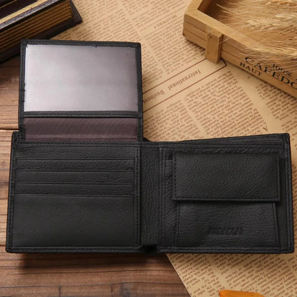 Genuine Leather Men’s Wallet – Premium Real Cowhide Short Black Wallet, Stylish Portefeuille Homme Purse