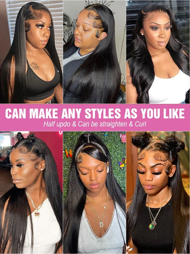 46-50 Inch HD Transparent Lace Front Wig – 13x4 & 13x6 Bone Straight, 200% Density Brazilian Human Hair for Women