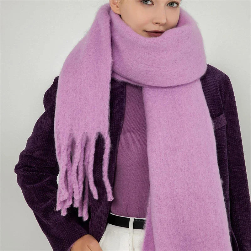 Luxury Cashmere Scarf for Women - Thickened Warm Shawl with Classic Tassels, Soft Solid Color Wrap for Autumn and Winter