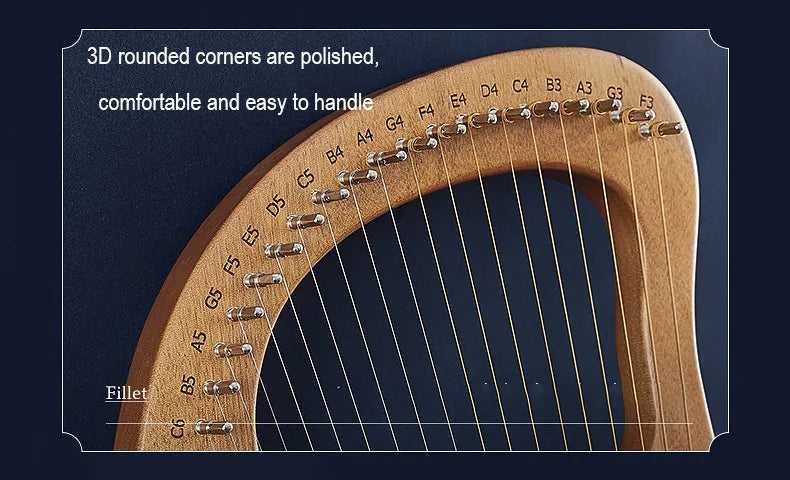 Lyre Harp 19-String – Mahogany Wood Stringed Musical Instrument with Tuning Wrench & Spare Strings