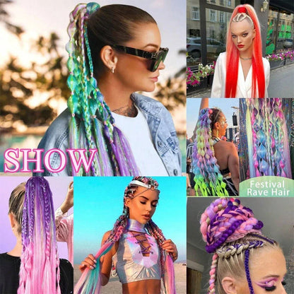 2PCS Synthetic Straight Ponytail Hair Extensions – Colorful Braiding with Elastic Hair Tie for Women