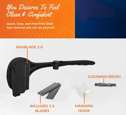 Painless 2-in-1 Back Shaver & Facial Hair Trimmer – Foldable Handle Razor for Men’s Body Grooming & Back Hair Removal