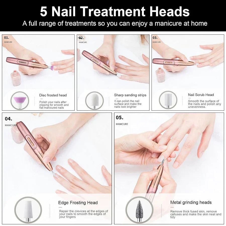 WEGOTTA Rechargeable Electric Nail File – Portable Nail Drill for Beginners, Home Manicure Tool