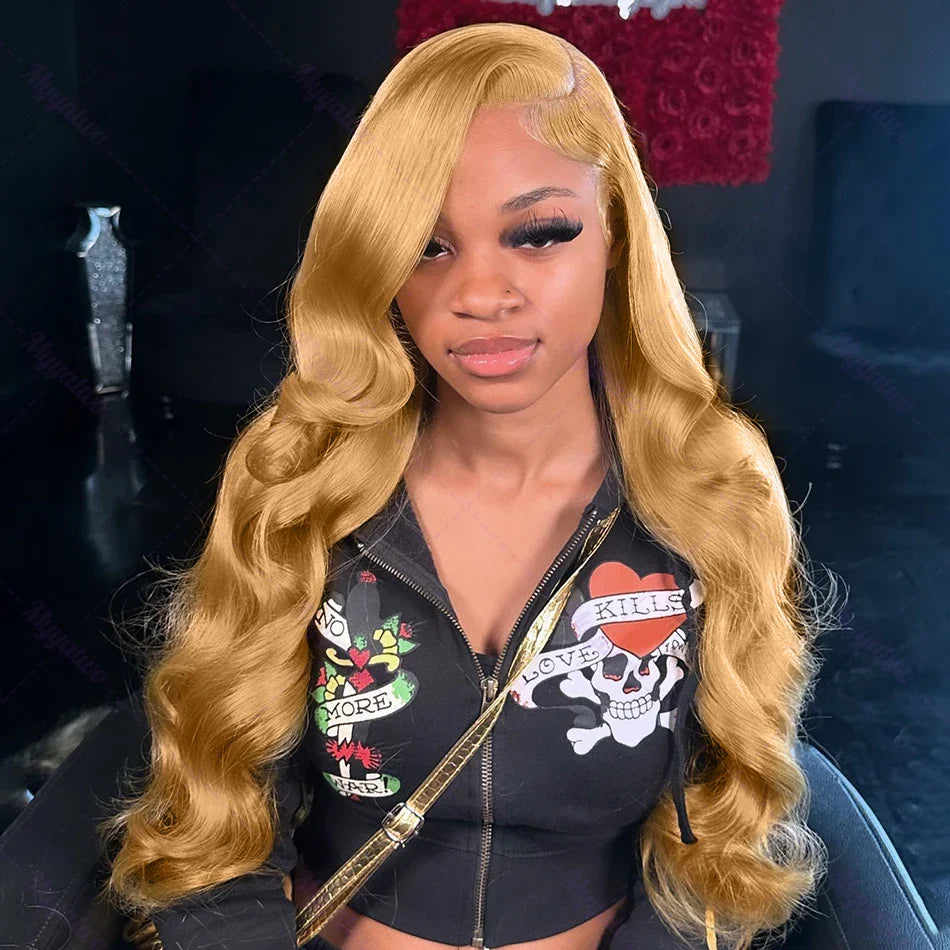 Brazilian #27 Honey Blonde Body Wave Wig – 30-34 Inch, 13x4 Lace Front, HD Transparent Lace Frontal, 200% Density for Women