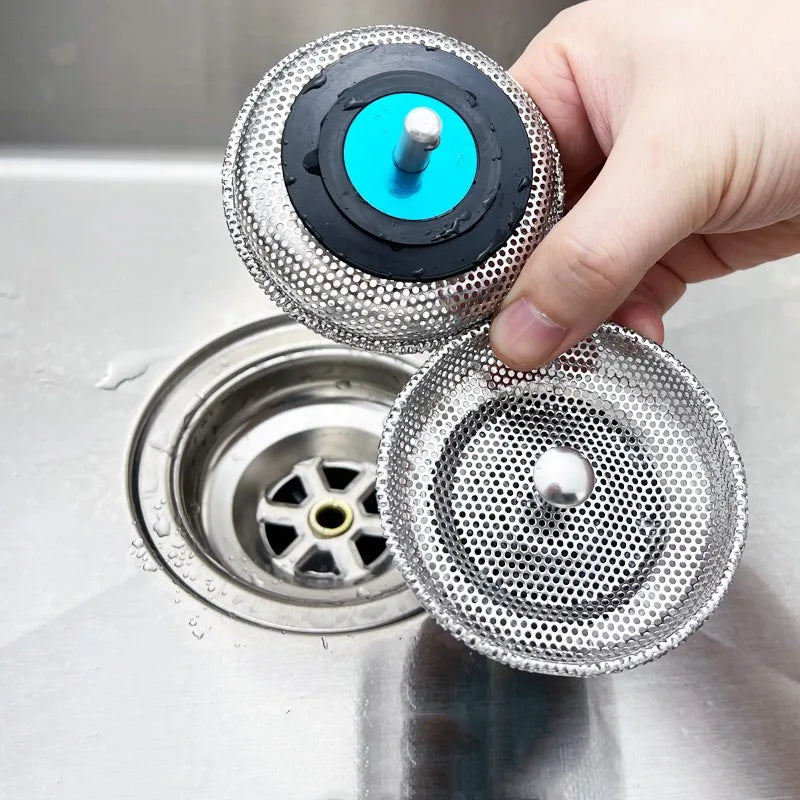 Stainless Steel Waste Plug Sink Strainer - Basin Drain Filter and Shower Floor Sewer Mesh Hair Catcher for Kitchen and Bathroom