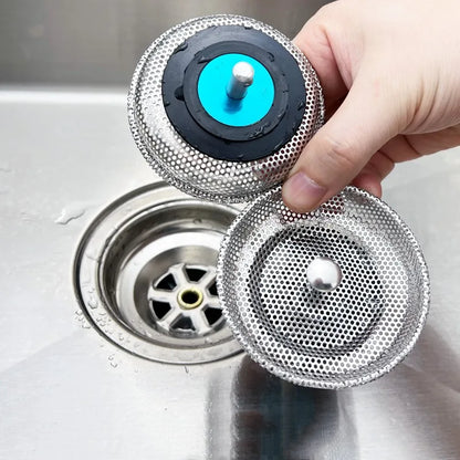 Stainless Steel Waste Plug Sink Strainer - Basin Drain Filter and Shower Floor Sewer Mesh Hair Catcher for Kitchen and Bathroom