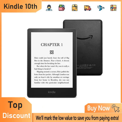 Kindle 10th E-Book Reader - 6" E-Ink Touch Screen, Backlight, Paperwhite, and Registerable Account E-Reader