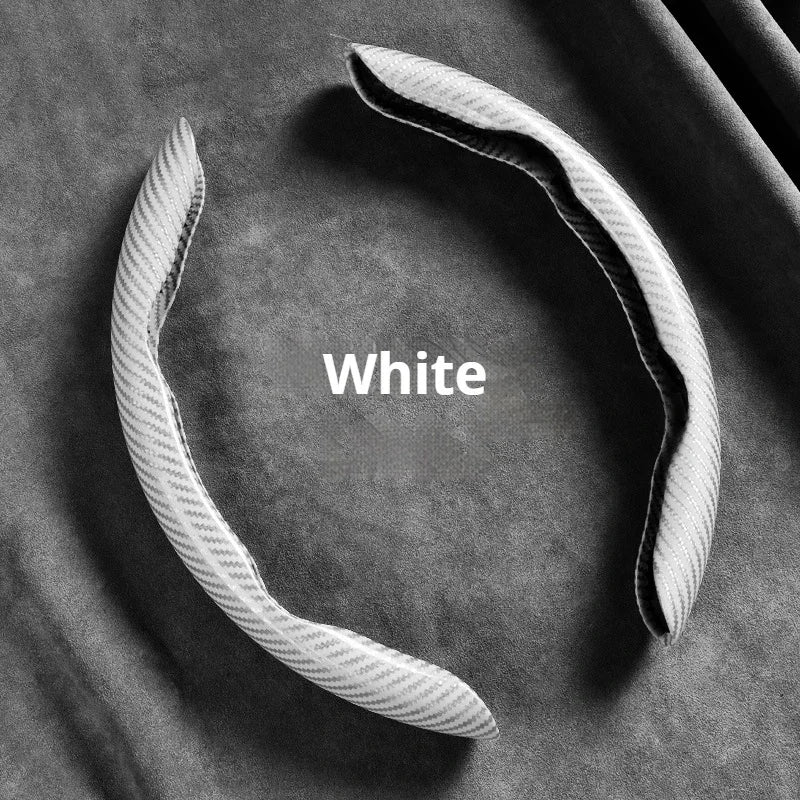 2-Piece Carbon Fiber Silicone Steering Wheel Cover — 38cm (15 Inch) Anti-Skid Car Accessory
