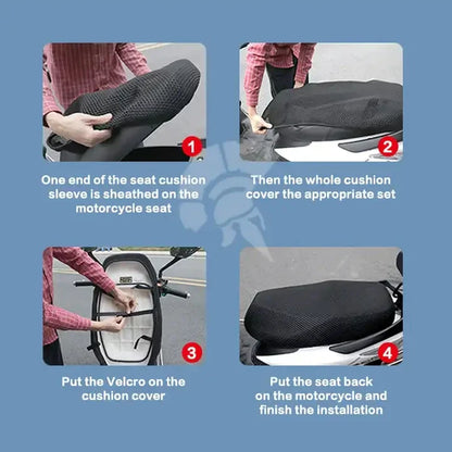 Summer Cool 3D Mesh Motorcycle Seat Cover – Breathable, Anti-Slip Scooter Cushion with Grid Protection Pad