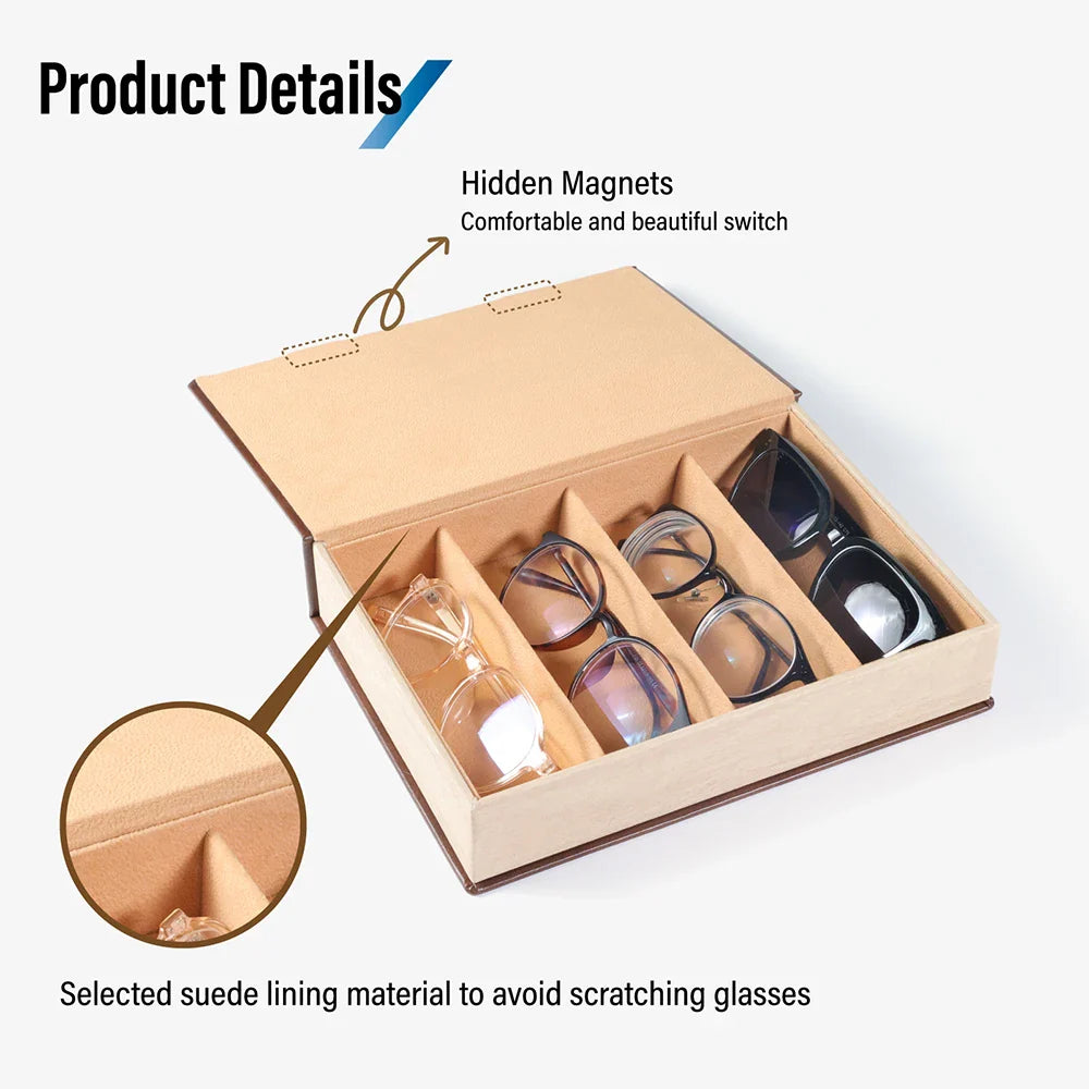 Brown PU Sunglasses & Eyeglasses Storage Case – Optical Frame Display Box with 2 or 4 Slots