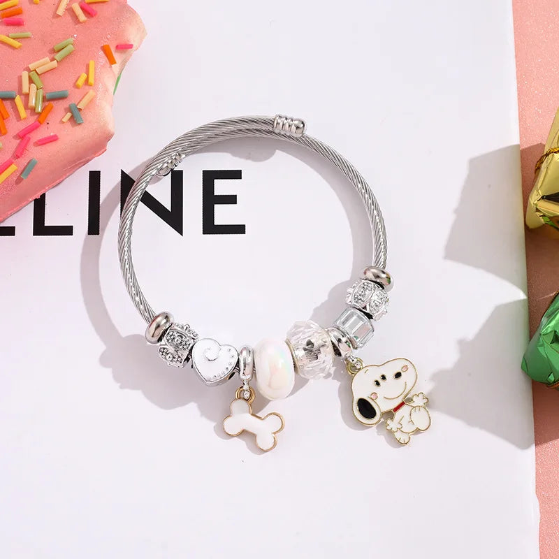 Snoopy Cartoon Bracelet – Adjustable Fashion Wristband for Kids & Adults, Cute Jewelry Gift