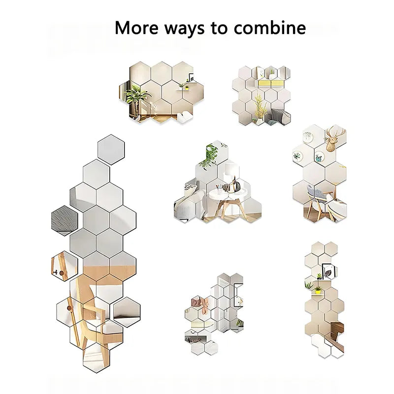Hexagon Mirror Wall Stickers - 45pcs DIY Decorative Tiles for Home Decor