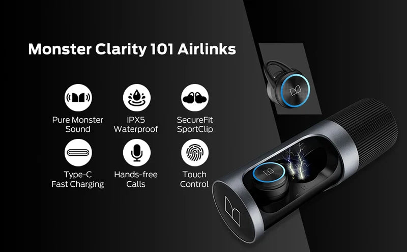 Monster Clarity 101 AirLinks TWS Earbuds | ENC Noise-Cancelling Waterproof Bluetooth Headphones