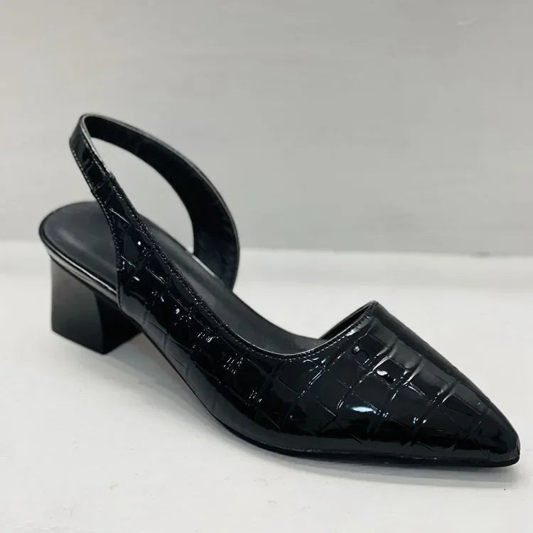 Women’s Pointed Toe Slingback Pumps – Mid Chunky Heel Summer Sandals, Vintage Style Slippers