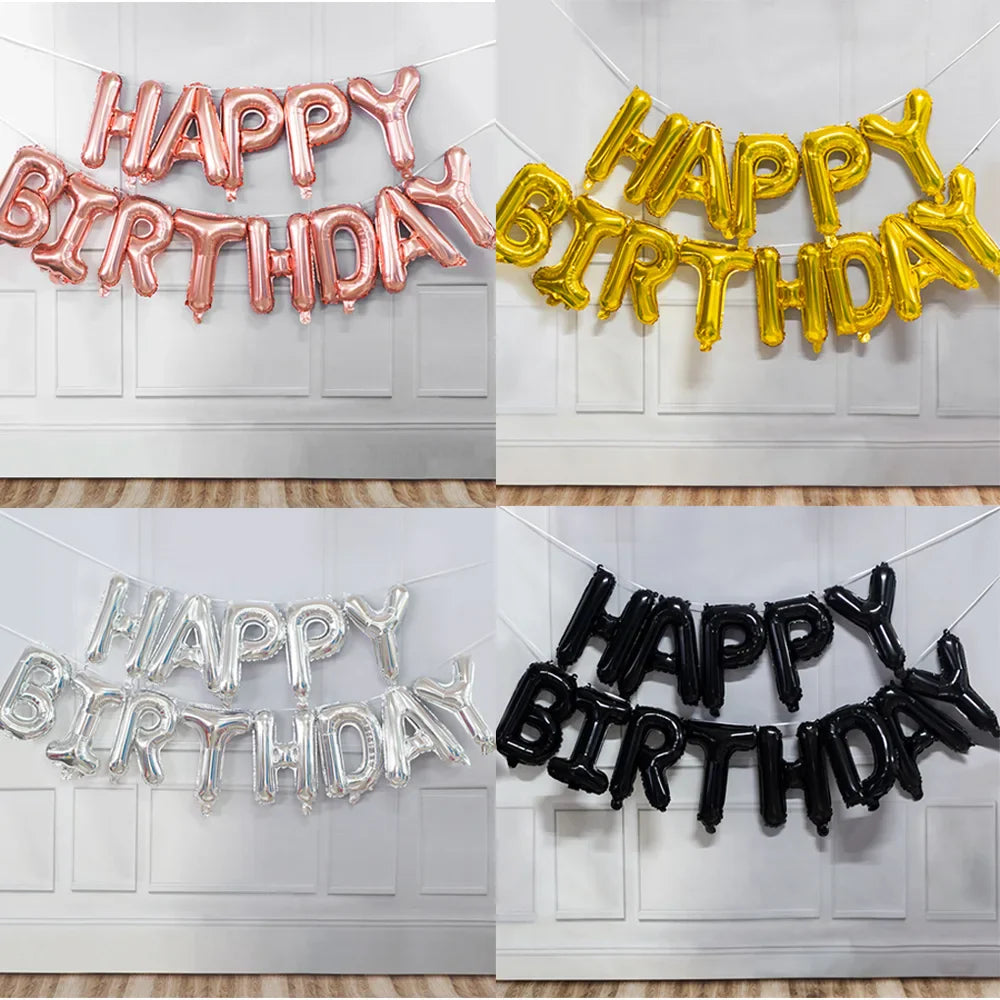 16-Inch Happy Birthday Foil Balloons Set – Pink & Blue Letter Balloons for Birthday Party Decoration