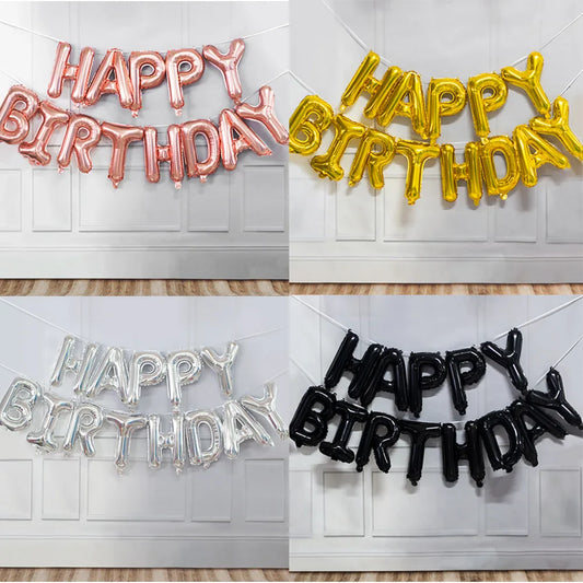 16-Inch Happy Birthday Foil Balloons Set – Pink & Blue Letter Balloons for Birthday Party Decoration