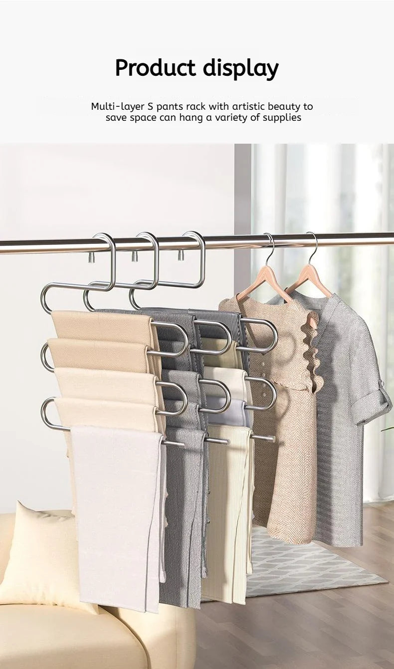 5 Layers Multifunctional Non-Slip Clothes Hanger Rack | Space-Saving Pants & Clothing Storage Organizer