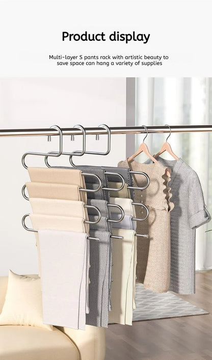 5 Layers Multifunctional Non-Slip Clothes Hanger Rack | Space-Saving Pants & Clothing Storage Organizer
