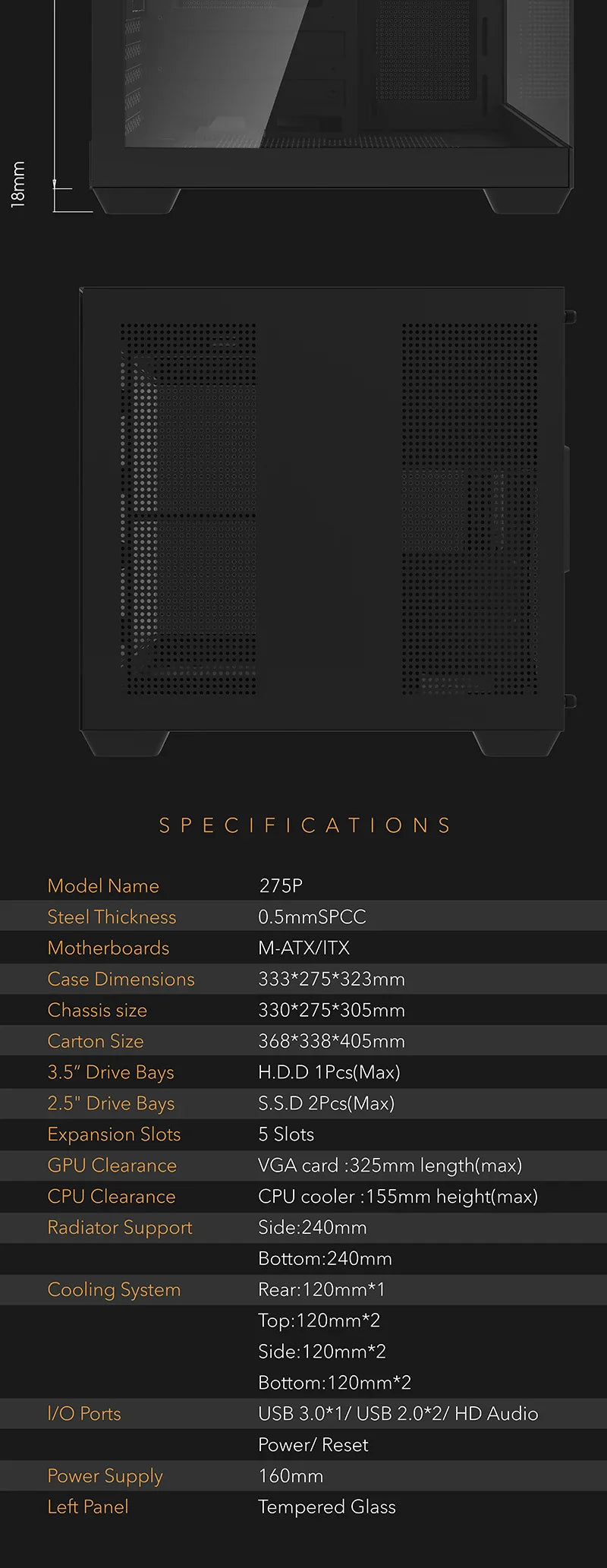 Aigo 275P Gaming PC Case — Sea View M-ATX/ITX Desktop with Double-Sided Tempered Glass