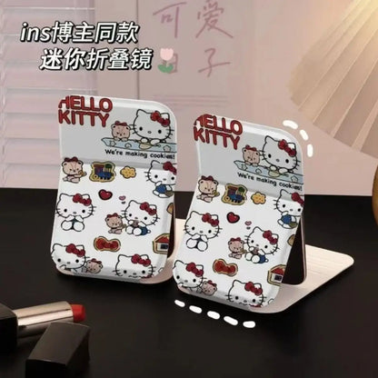 Hello Kitty Folding Makeup Mirror - Portable Mini Pocket Hand Mirror, Leather Desktop Vanity Mirror, Compact Beauty Gift