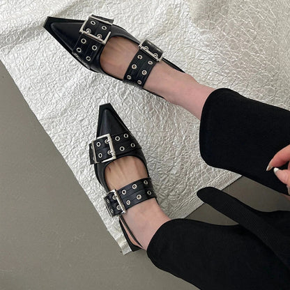 2025 Women’s Designer Flats – Luxury Buckle Slingback Sandals with Pointed Toe, Casual Mules for Ladies