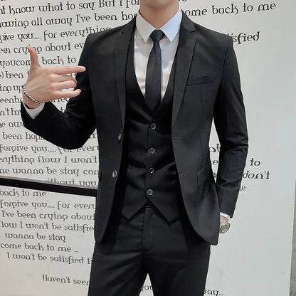 Men’s Business Suit Set — Blazer, Vest & Pants, Slim Fit Solid Color Wedding & Formal Dress Suit, Plus Size