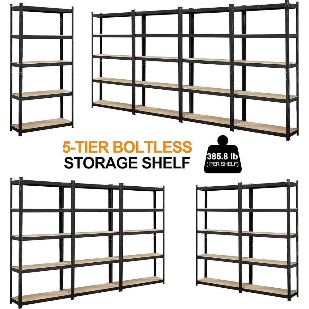 2PCS 5-Tier Adjustable Metal Storage Shelves – Heavy-Duty Utility Racks for Garage & Home