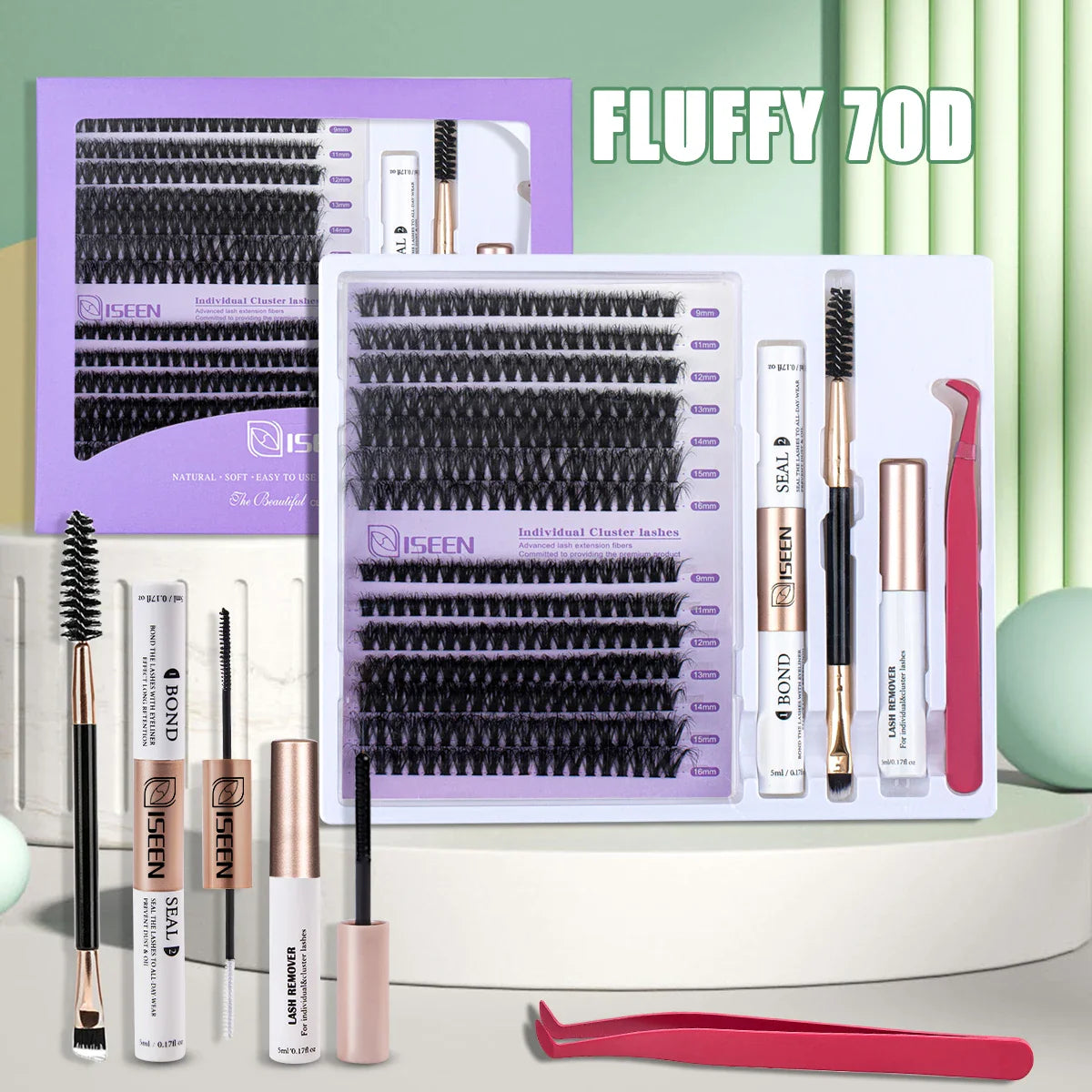 DIY Lash Extension Kit – Mixed Style Lash Clusters with Bond & Seal, Remover, Tweezers & Brush for Natural Volume & Salon-Style Eyelash Extensions