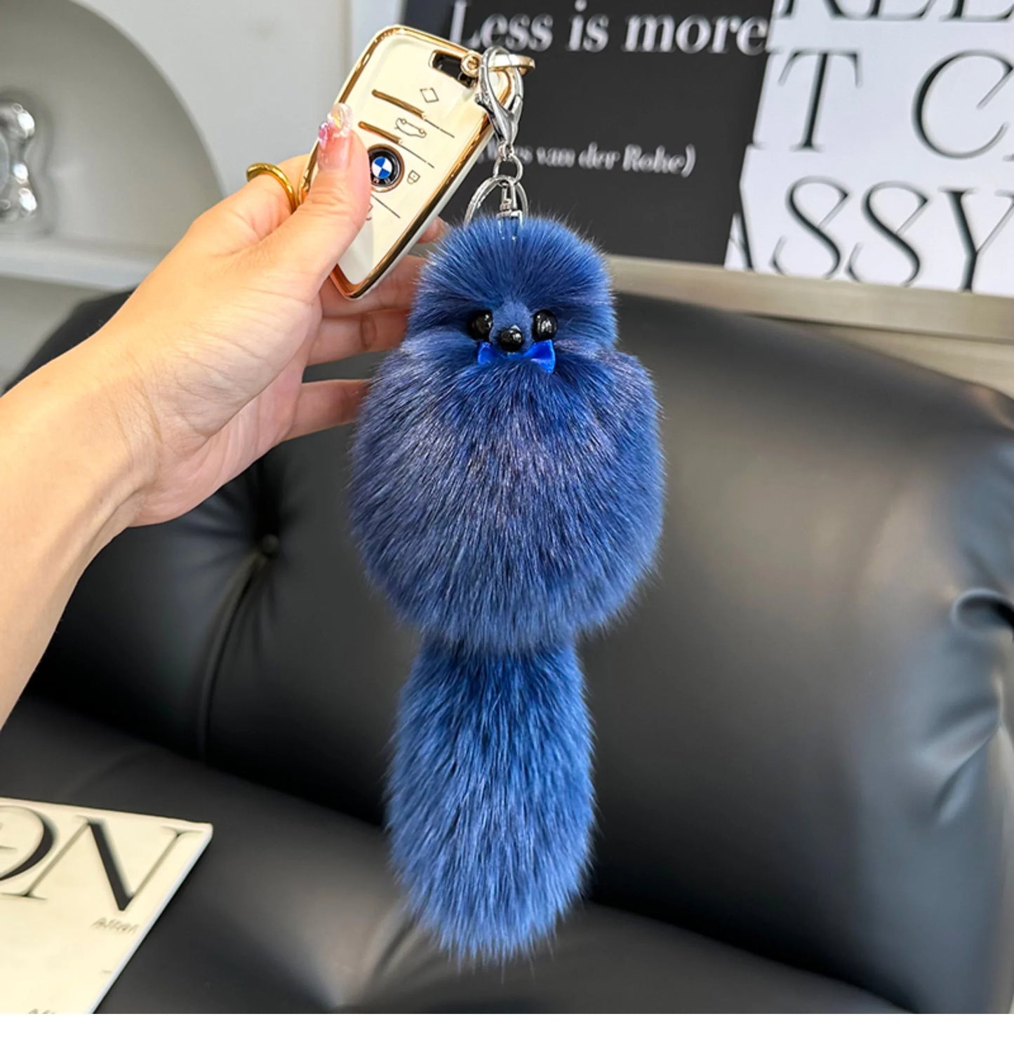 2024 Cute Real Fox Fur Plush Keychain – Pompom Bag Pendant & Car Key Ring Toy for Girls