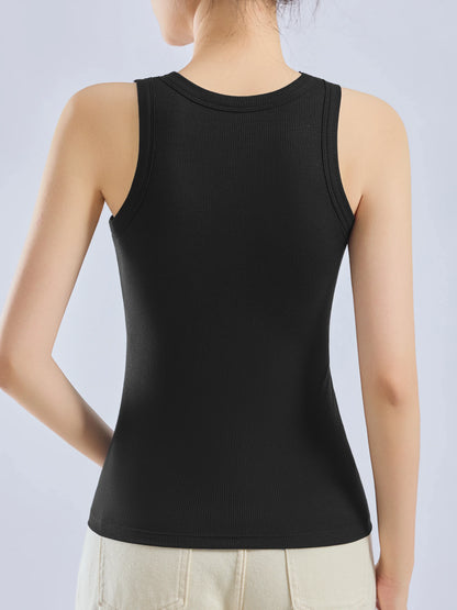 Women's Threaded Strap Camisole with Built-In Bra Pads - Solid Color Layering Tank Top